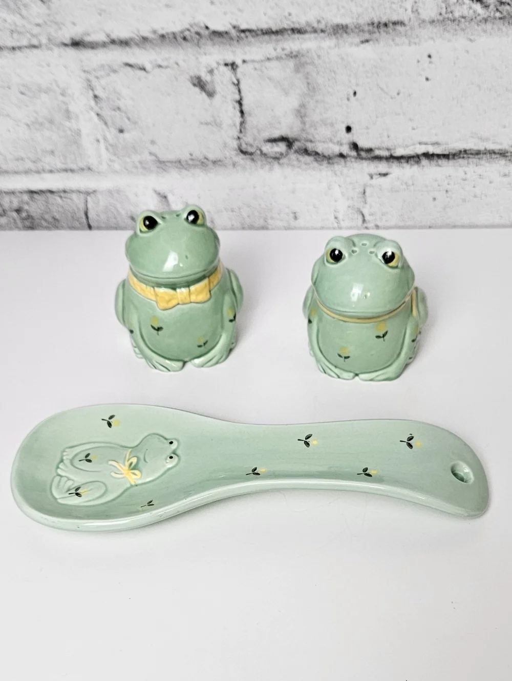 Vintage Otagiri Japan Frog Salt Pepper Set Spoon Rest Kitchen Decor